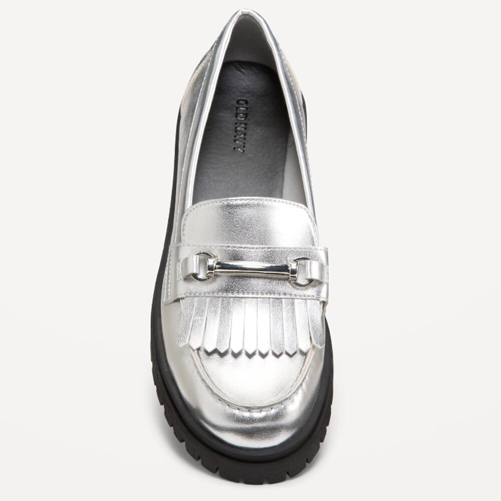 Old Navy silver Faux Leather Chunky Heel Loafers